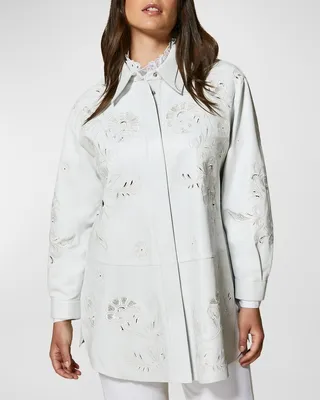 Plus Size Egregio Embroidered Leather Jacket