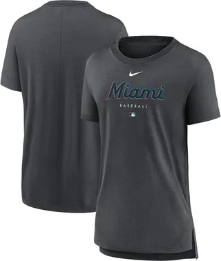 Women's Nike Heather Charcoal Miami Marlins Authentic Collection Early Work Tri-Blend T-shirt