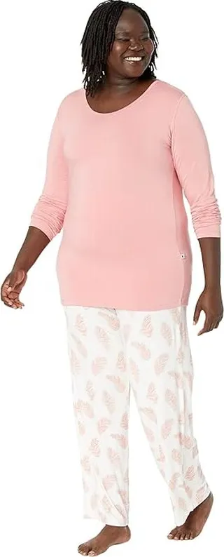 Kickee Pants Long Sleeve Loosey Goosey Tee Pants PJ Set (Natural Feathers) Women's Pajama Sets
