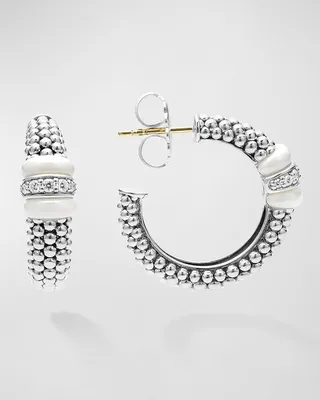 White Caviar Diamond and Ceramic Hoop Earrings