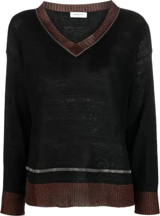 V-neck hemp-blend jumper