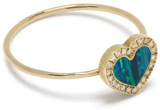 18kt Yellow Gold Diamond And Opal Heart Ring