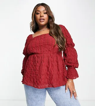 Simply Be square neck blouse in red
