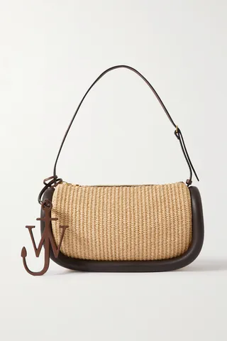 JW Anderson - Bumper-15 Embellished Leather-trimmed Raffia Shoulder Bag - Neutrals