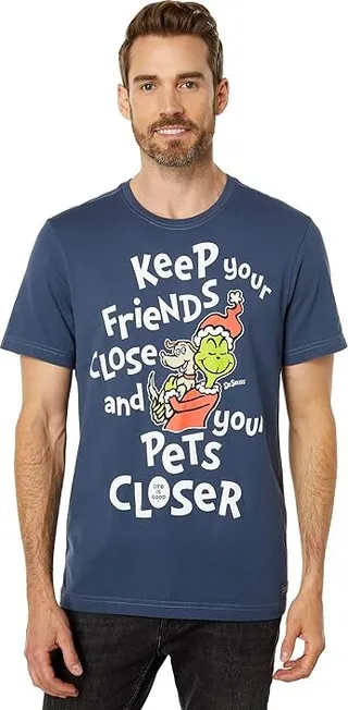 Life is Good Grinch Max Pets Closer Short Sleeve Crusher Tee (Darkest Blue) Men's Clothing