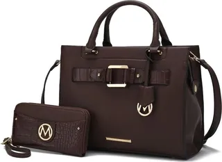 MKF Collection by Mia K Virginia Vegan Leather Women’s Tote Bag With Wallet – 2 Pieces - Brown