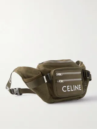 Logo-Print Cotton-Gabardine and Mesh Belt Bag