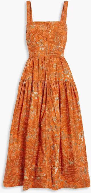 Isabela tiered printed cotton-poplin midi dress