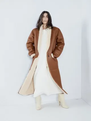 Shawl Collar Nappa Shearling Maxi Coat