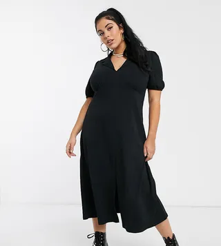 ASOS DESIGN Curve ultimate midi tea dress with collar in black