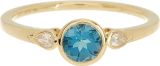 18K Gold London Blue Topaz & Diamond Ring - 0.08ct. - Size 7