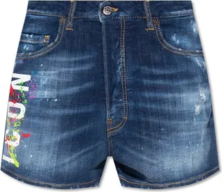 Dsquared2 Icon Paint-Splatter Distressed Denim Shorts