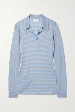 Gabriela Hearst - Banjo Striped Cashmere And Silk-blend Polo Shirt - Blue