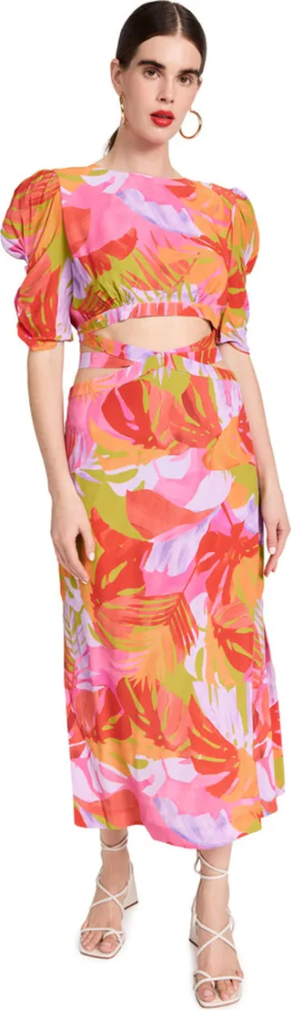 FARM Rio Colorful Leaves Midi Dress
