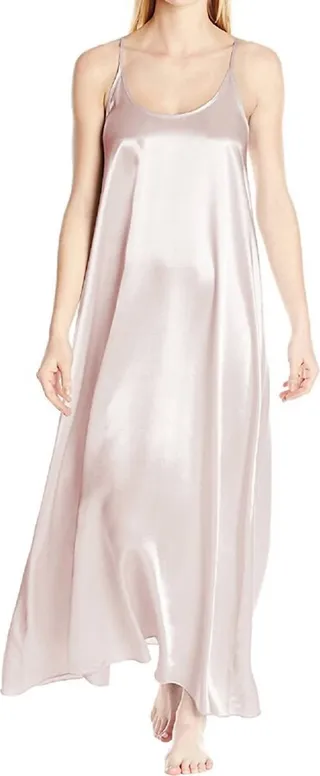 Monrow Satin Long Nightgown With Gathered Back in Blush
