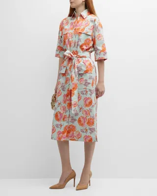 Wallpaper Floral-Print Belted Midi Shirtdress
