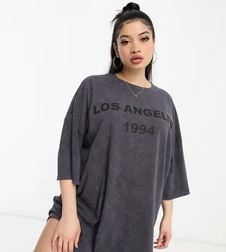 ASOS DESIGN Curve oversized mini tee dress with washed graphic in gray