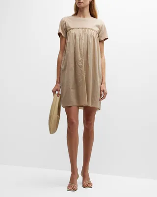Mixed Media Short-Sleeve Tee Dress