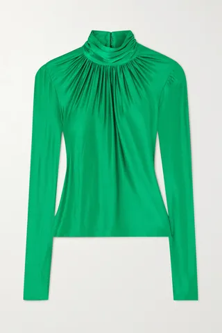 Paco Rabanne - Gathered Stretch-satin Turtleneck Top - Green