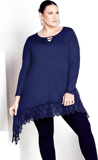 AVENUE | Women's Plus Size Rosey Crush Tunic - navy - 18W
