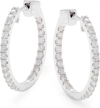14K White Gold & 0.74 TCW Diamond Hoop Earrings