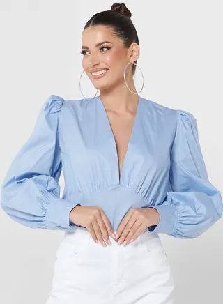 Plunge Neck Balloon Sleeve Body