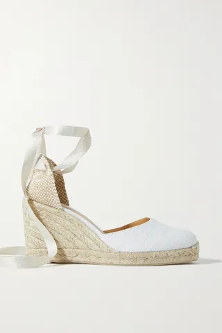 Castañer - + Net Sustain Carina 80 Metallic Canvas Wedge Espadrilles - White