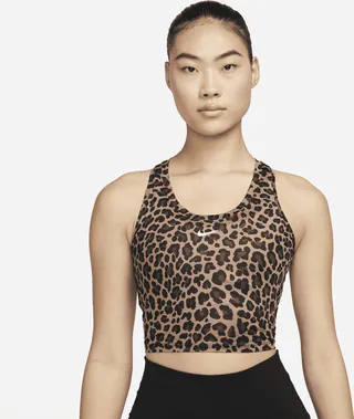 Nike Women's Dri-FIT One Slim Fit Printed Tank Top in Brown