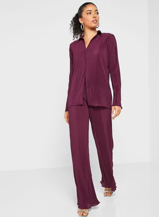 Plisse Shirt & Pants Set