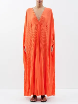 V-neck Plissé Silk Gown