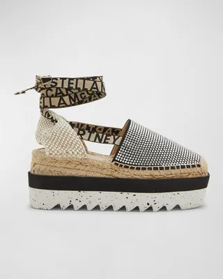 Gaia Crystal Ankle-Wrap Espadrilles