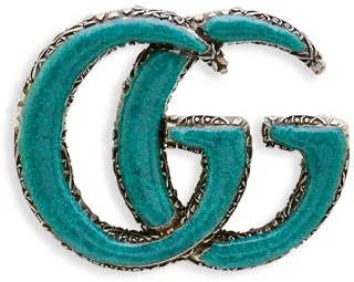 Enameled Double G Brooch