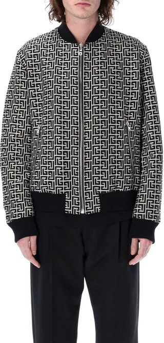 Monogram Pattern Zipped Reversible Bomber Jacket