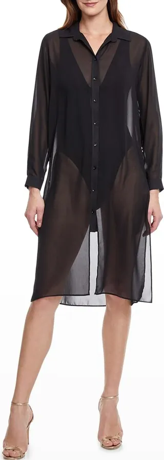 Splendid Semi-Sheer Button-Front Blouse