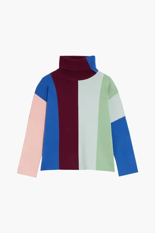 Color-block knitted turtleneck sweater