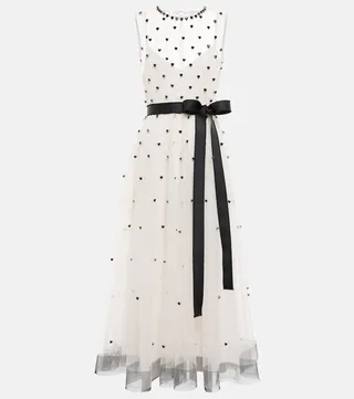 Embellished point d'esprit tulle midi dress