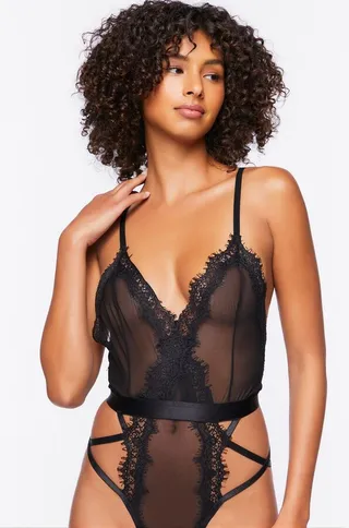 Eyelash Lace Mesh Lingerie Bodysuit