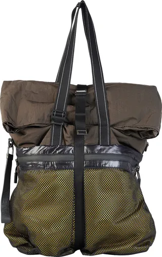 Bottega Veneta Brown And Green Leather And Nylon Tote 573062-Vbou1-2117