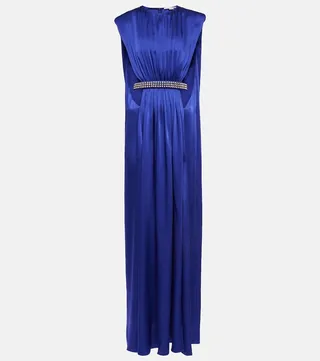 Belted cutout satin gown