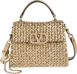 Mini VSling Sequin Embellished Woven Metallic Leather Top Handle Bag