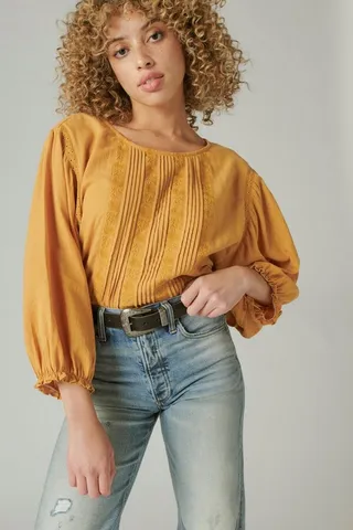Embroidered Round Neck Boxy Blouse