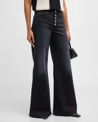 Le Palazzo Wide-Leg Exposed Button Jeans