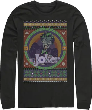 Men's Batman Ugly Christmas Joker Long Sleeve Shirt - Black - Medium