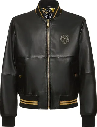 V-Emblem leather bomber jacket