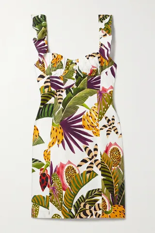 Farm Rio - Ruffled Printed Linen-blend Mini Dress - Green