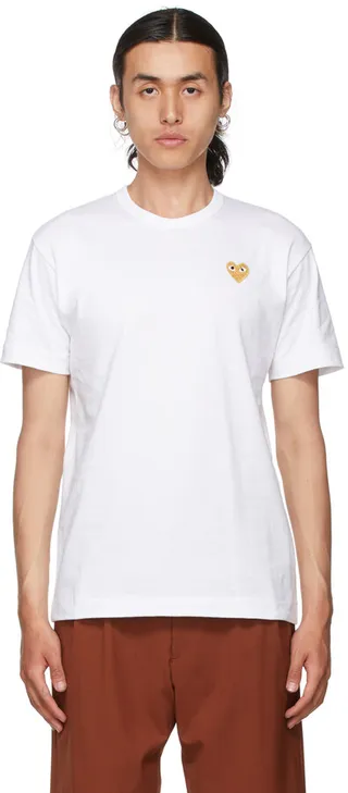Comme des Garçons Play White & Gold Heart Patch T-Shirt