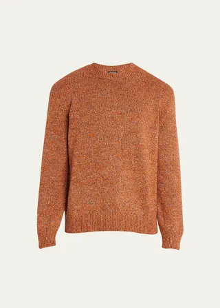 Men's Orange Mouline Cashmere Blend Crewneck