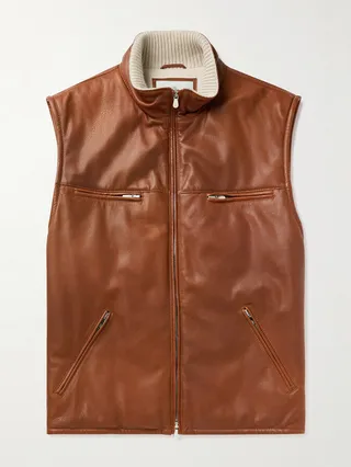 Cashmere-Trimmed Leather Gilet