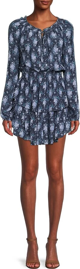 Popover Floral Print Mini Blouson Dress