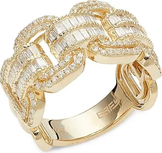 14K Yellow Gold & Diamond Link Ring